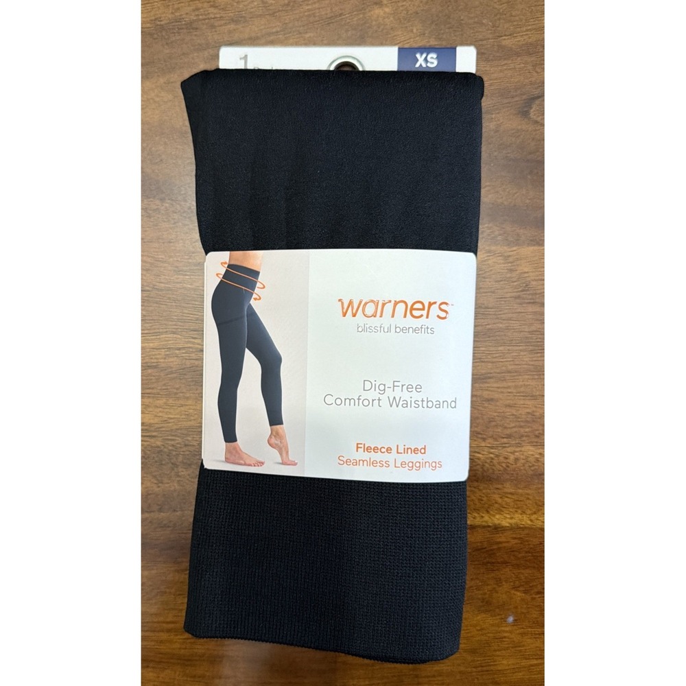 Warner's Blissful Benefits Black Leggings, Fleece Lined, Dig Free Comfort XS 4-6